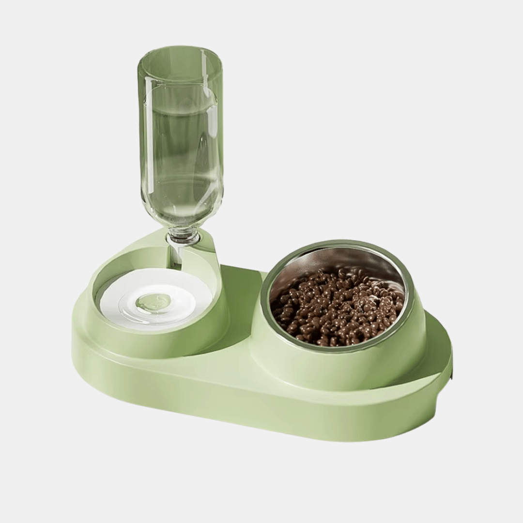 Comedero de acero con bebedero automático para gatos