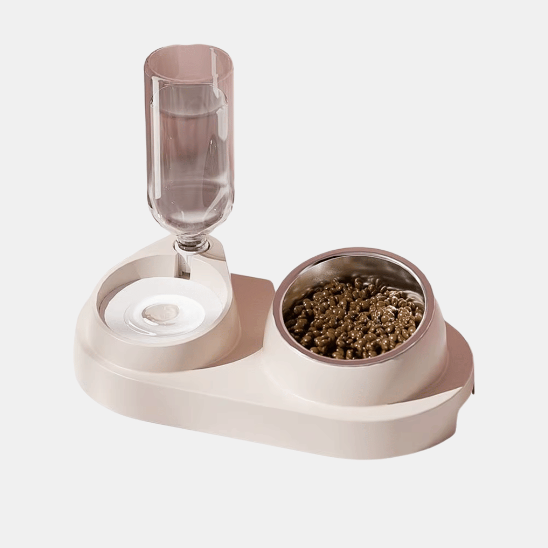 Comedero de acero con bebedero automático para gatos
