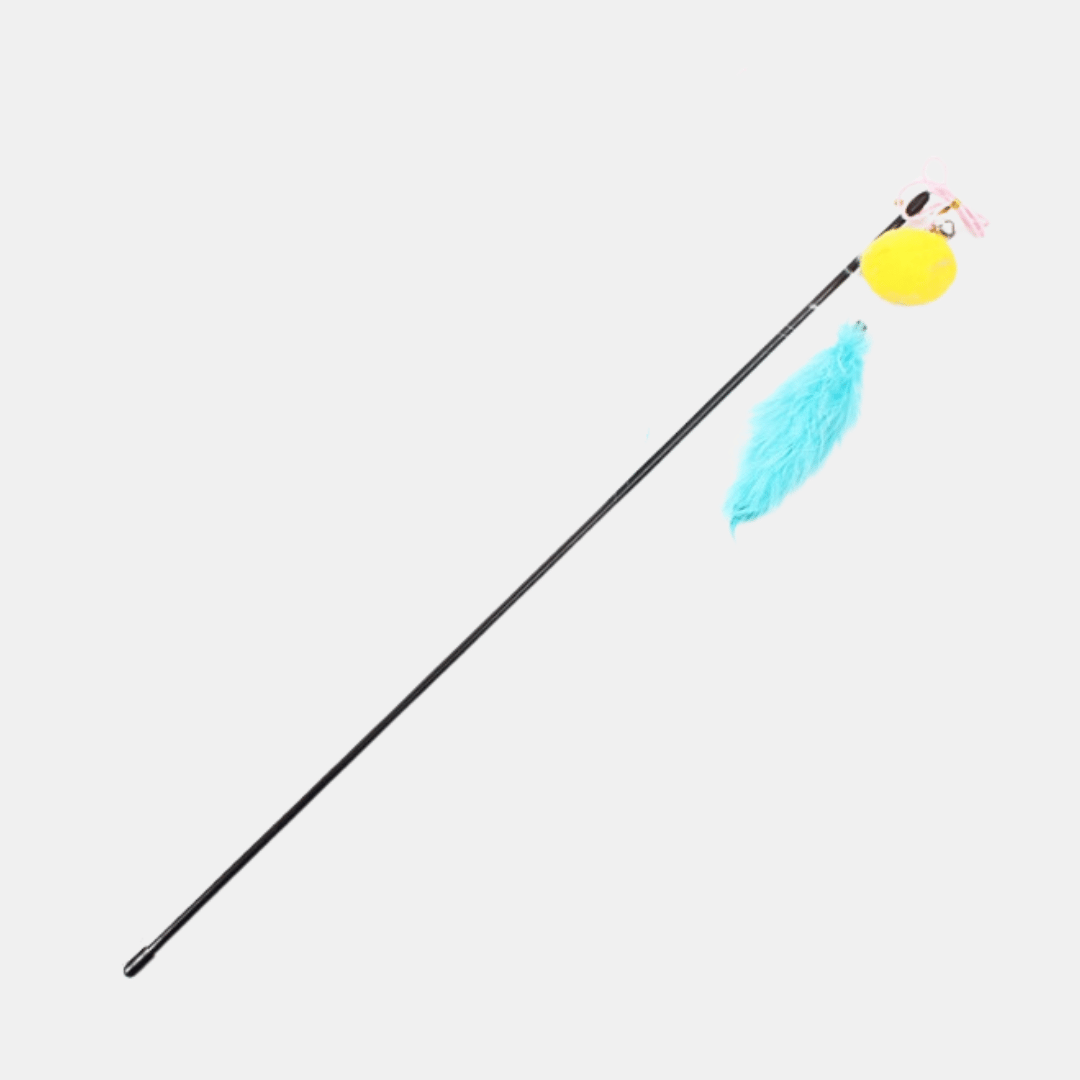 Caña interactiva con plumas y bolita para gatos
