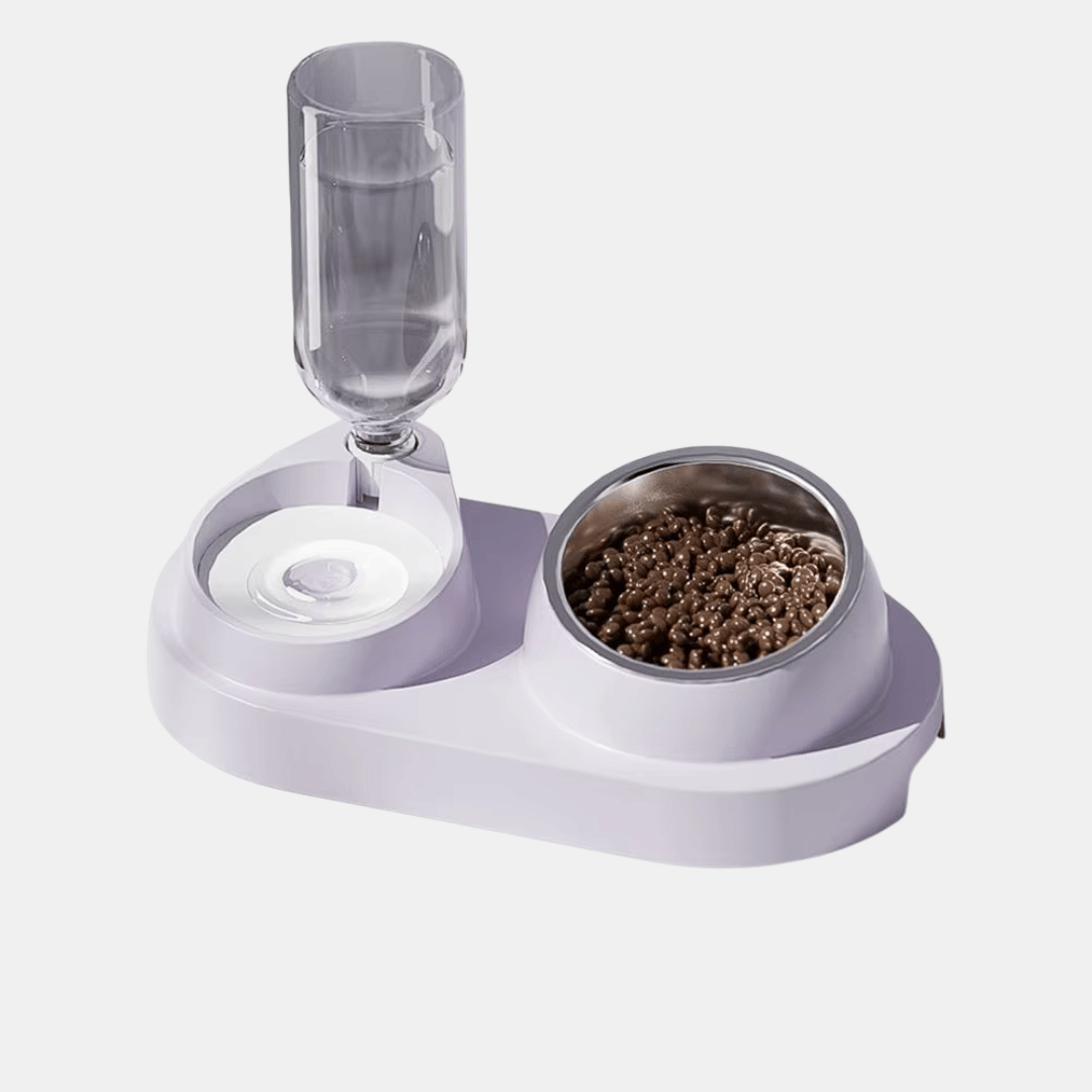 Comedero de acero con bebedero automático para gatos