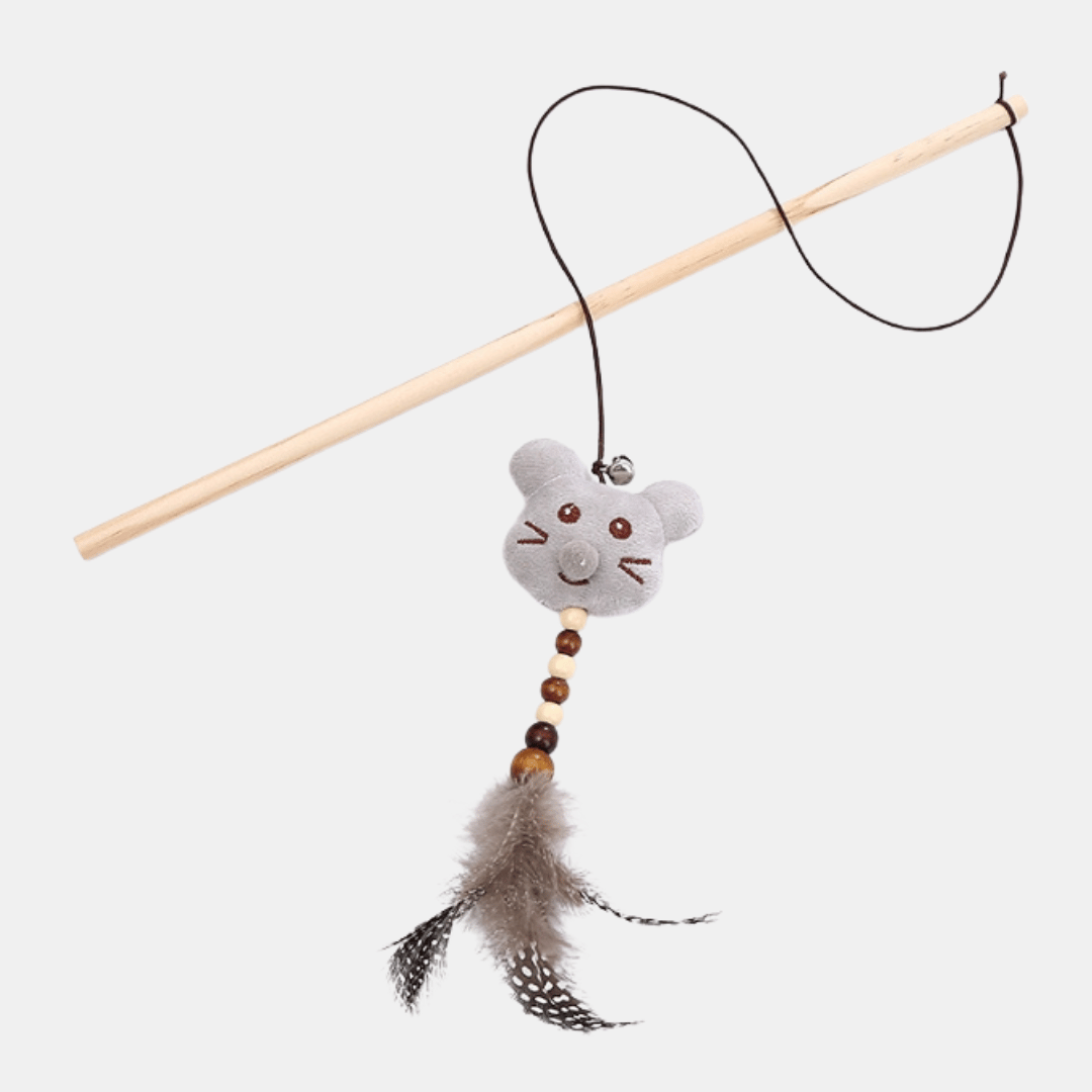 Caña interactiva con ratón/búho para gatos