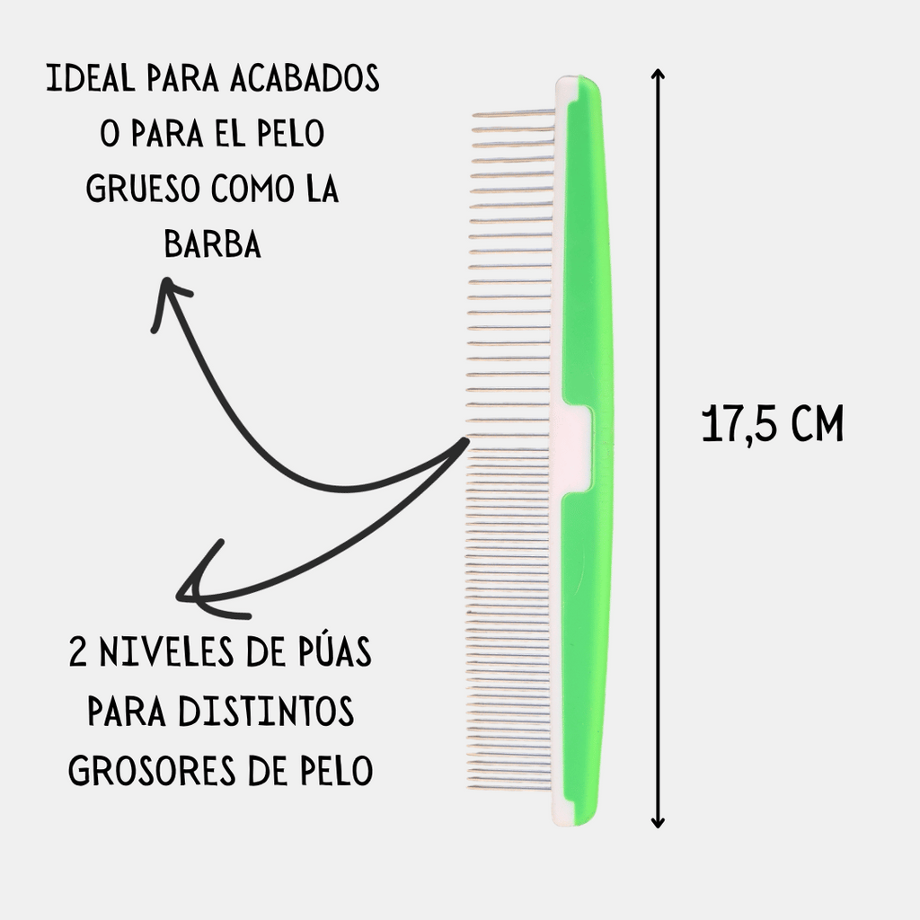 Peine alargado con púas de 2 niveles para perros