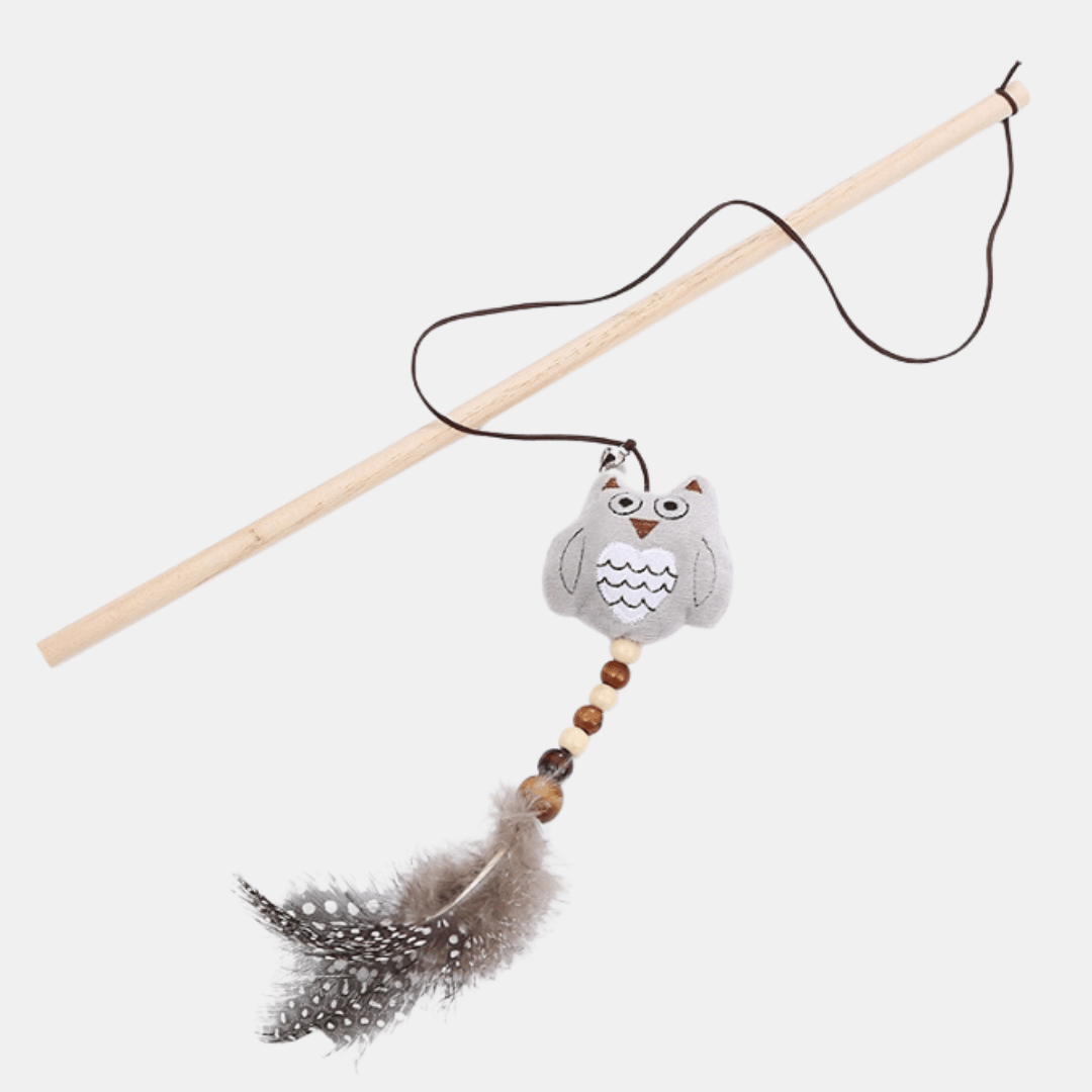 Caña interactiva con ratón/búho para gatos