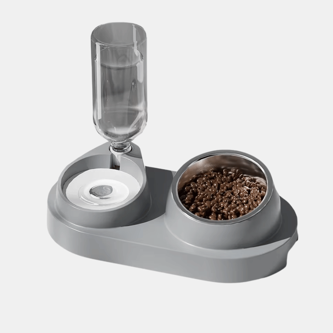 Comedero de acero con bebedero automático para gatos