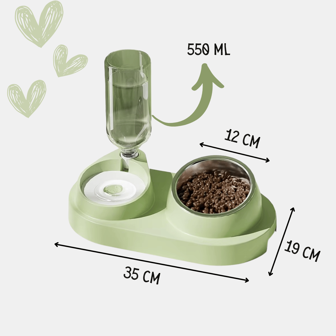 Comedero de acero con bebedero automático para gatos