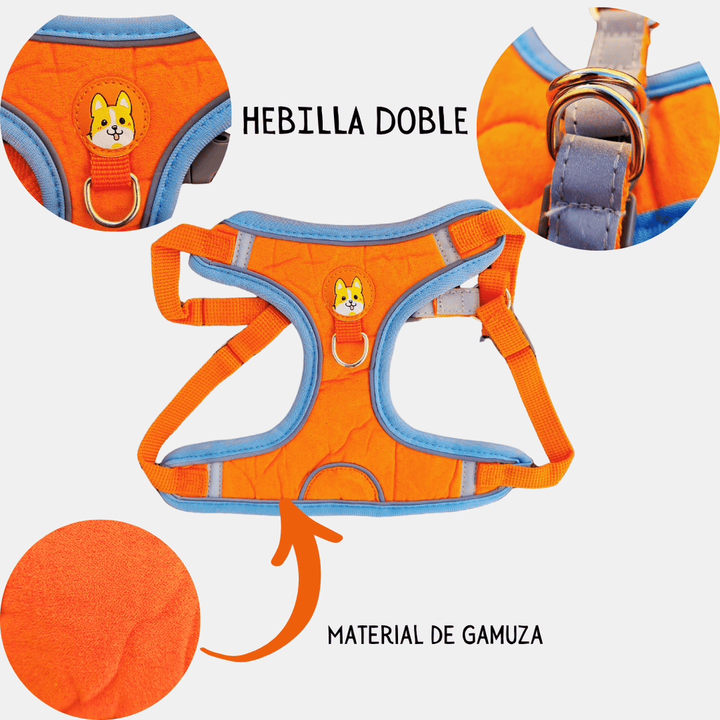 Arnés de Gamuza con Correa Reflectante para Perros