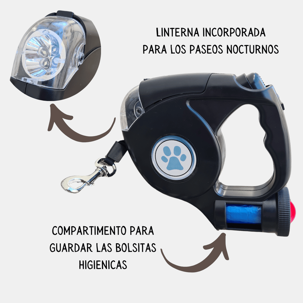 Correa extensible con linterna para perros y gatos 5 M